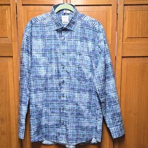 Haupt Men's Blue Plaid Button Down Dress Shirt